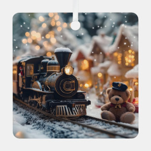 Adorno Metálico Navidades mágicos entrenan la escena con Oso Teddy