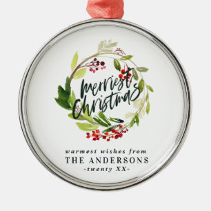 Adorno Metálico navidades más alegres acuarela color berry rojo fo
