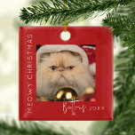 Adorno Metálico Navidades Meowy | Árbol de Navidad de foto mascota<br><div class="desc">¡Incluya a sus mascotas con nuestros ornamentos de árbol de Navidad de los mascotas de Meowy! Estas divertidas decoraciones de árboles cuentan con una entrañable imagen de tu querido perro, un mensaje de bienvenida de plantilla que dice 'Navidades Meowy, y personalizado con el nombre de tus mascotas y el año....</div>
