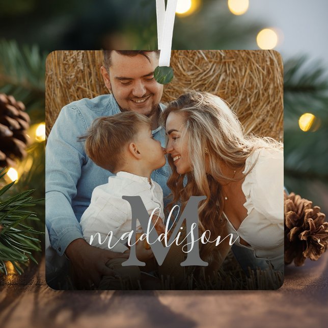 Adorno Metálico Navidades modernos de nombres de monograma fotográ (Subido por el creador)
