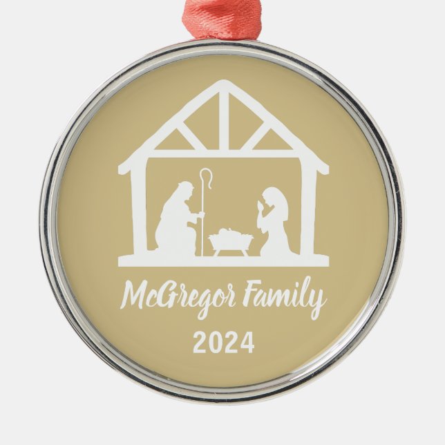 Adorno Metálico Navidades Natividad Manger Nombre de la familia y  (Frente)