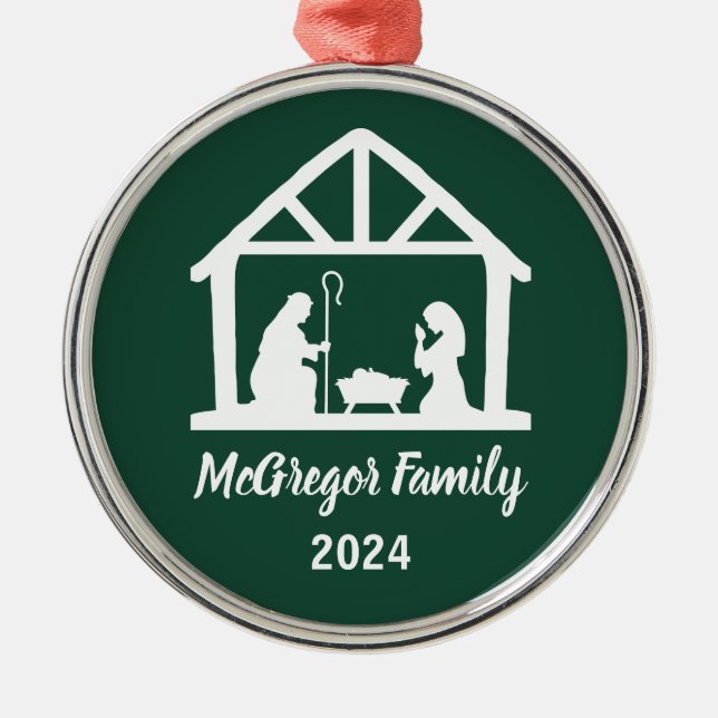 Adorno Metálico Navidades Natividad Manger Nombre de la familia y  (Frente)