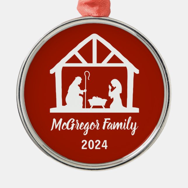 Adorno Metálico Navidades Natividad Manger Nombre de la familia y  (Frente)
