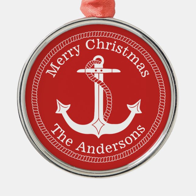 Adorno Metálico Navidades Nautical White Anchor Family Name (Frente)