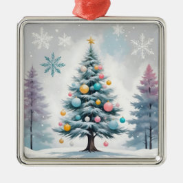 Adorno Metálico Navidades pasteles con árboles de lino azul - Orna