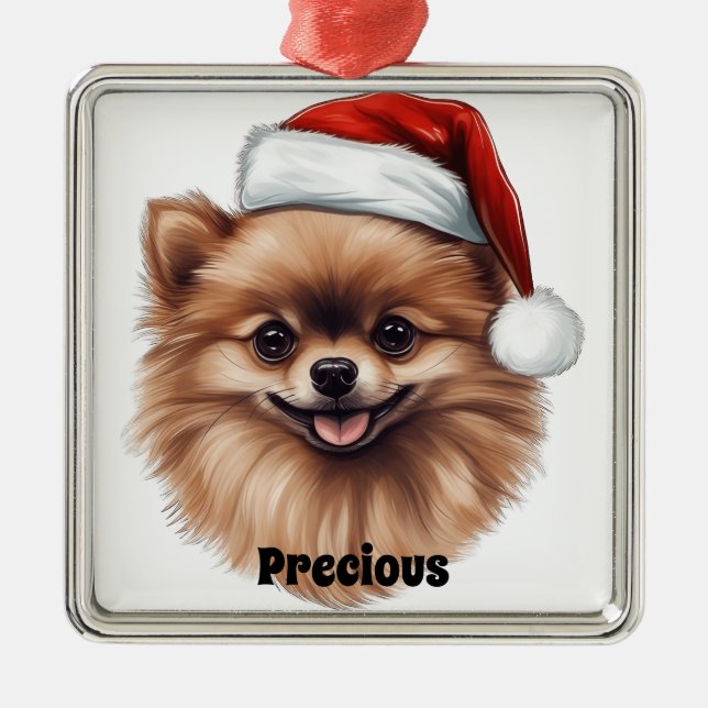 ADORNO METÁLICO NAVIDADES PERRO POMERANÍ CON SANTA HAT (Frente)