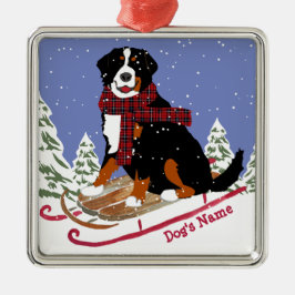 Adorno Metálico Navidades personalizados Bernese Mt Dog Sledding