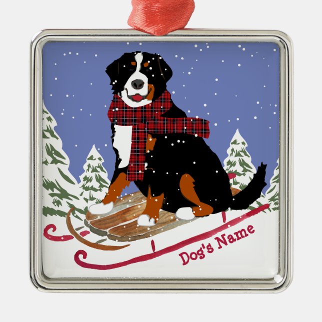 Adorno Metálico Navidades personalizados Bernese Mt Dog Sledding (Frente)
