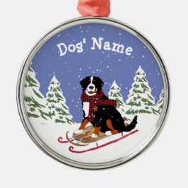 Adorno Metálico Navidades personalizados Bernese Mt Dog Sledding