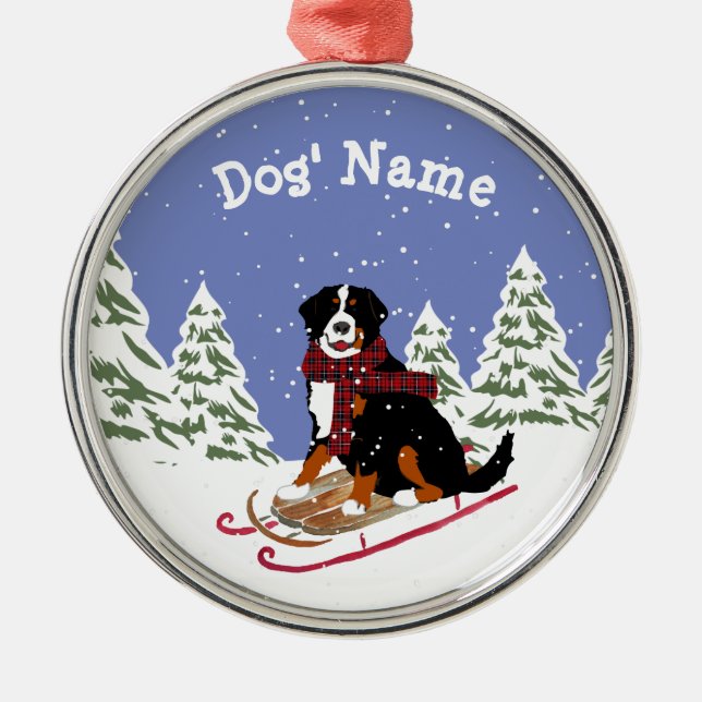 Adorno Metálico Navidades personalizados Bernese Mt Dog Sledding (Frente)