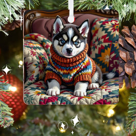 Adorno Metálico Navidades personalizados de Husky Puppy Dog