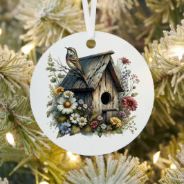 Adorno Metálico Navidades personalizados de Watercolor Birdhouse