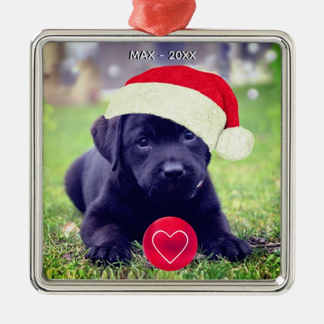 Adorno Metálico Navidades personalizados Foto de perro negro (Frente)