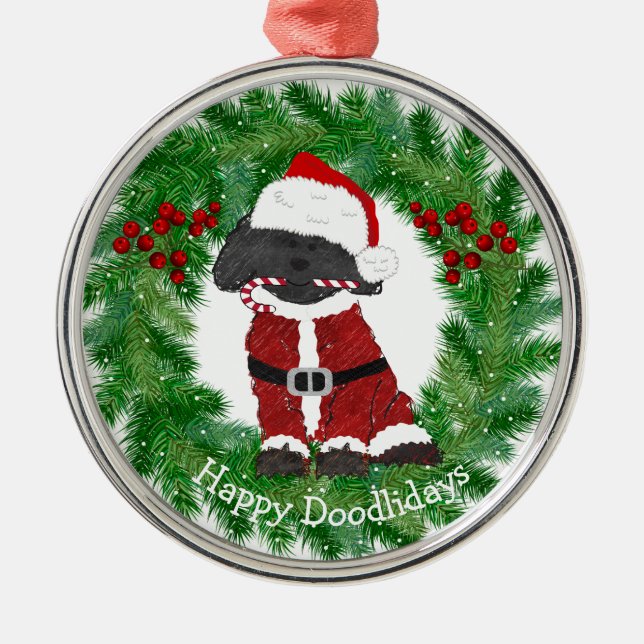 Adorno Metálico Navidades personalizados Labradoodle Santa Claus (Frente)