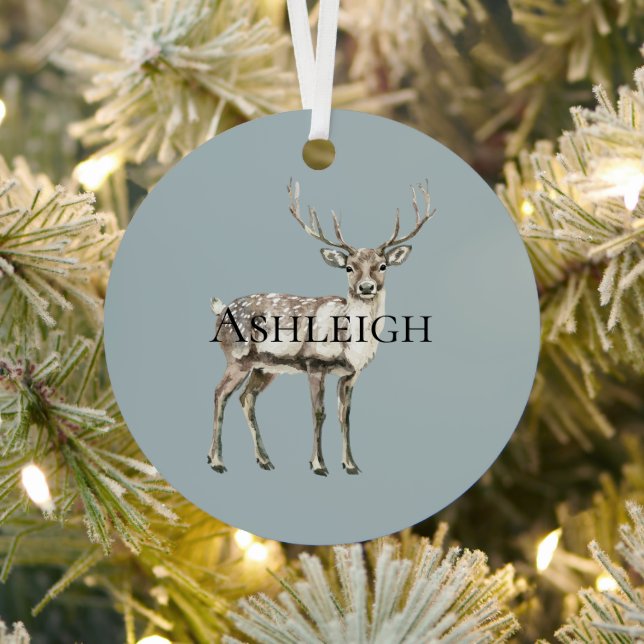 Adorno Metálico Navidades Pine Green Rustic Deer Name (in situ)