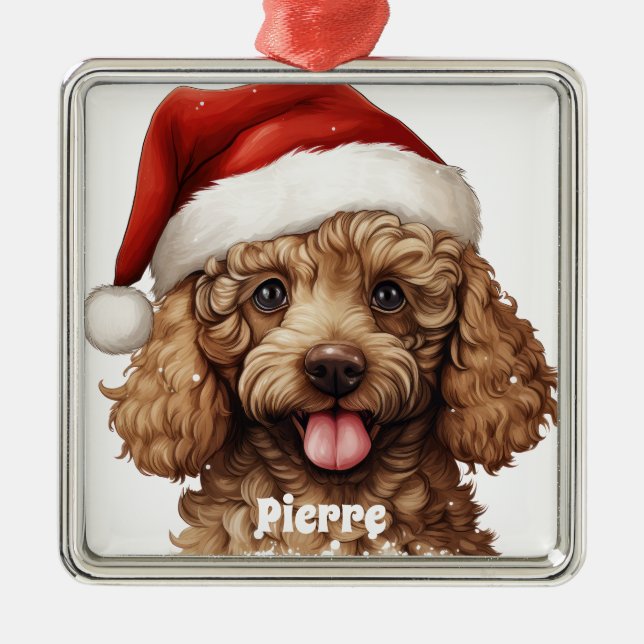 ADORNO METÁLICO NAVIDADES POODLE PUPPY DOG CON SANTA HAT (Frente)