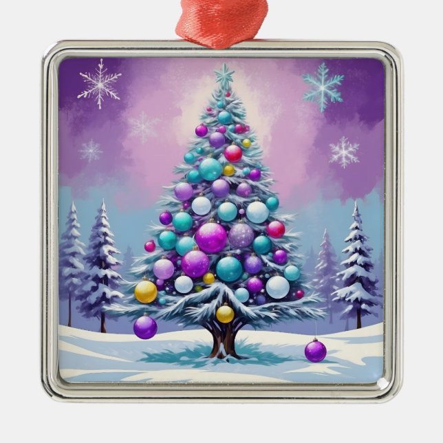 Adorno Metálico Navidades pop Art Purple Hazer con Nieve (Frente)