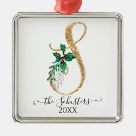 Adorno Metálico Navidades Purpurinas del Monograma Dorado Holly Fo