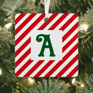 Adorno Metálico Navidades Rayas diagonales rojas y blancas inicial