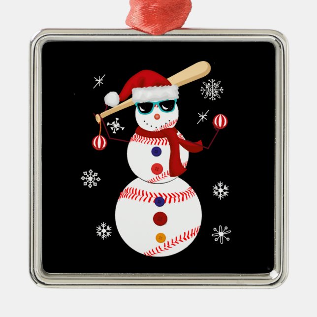 Adorno Metálico Navidades Regalo de Snowman Santa Hat de béisbol (Frente)
