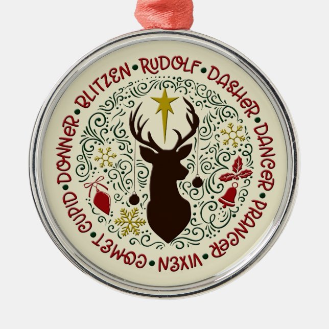 Adorno Metálico Navidades renos nombra a Rudolf (Frente)