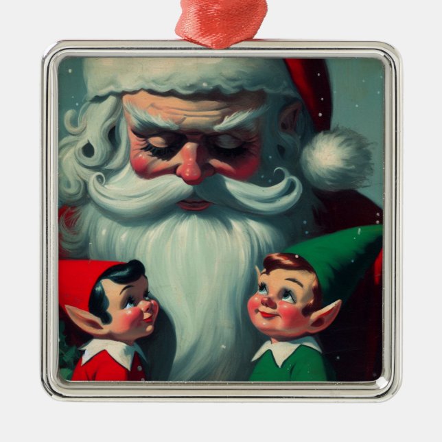 Adorno Metálico Navidades Retro de Santa con Elves (Frente)