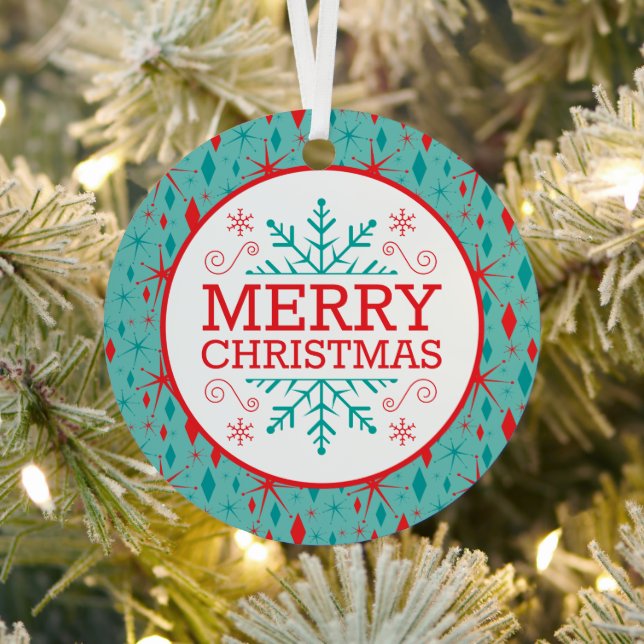 Adorno Metálico Navidades Retro Mid Century Starburst y Diamonds (in situ)