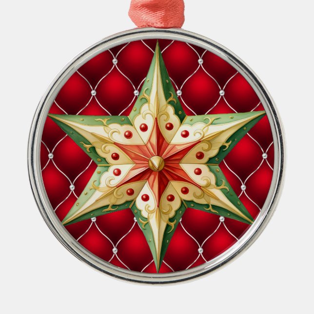 ADORNO METÁLICO NAVIDADES ROJOS CON PATRÓN CON ESTRELLA ROJA VERDE (Frente)