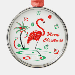 Adorno Metálico Navidades rojos Flamingo Baubles Navidades rodeado