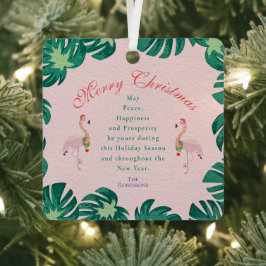 Adorno Metálico Navidades rosa tropical Flamingo Santa Hat Baubles