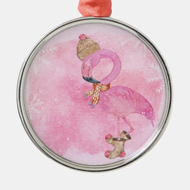 Adorno Metálico Navidades rosados lindo Ave Flamingo (Frente)