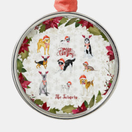 Adorno Metálico Navidades Santa hat Perros Poinsettia Monograma