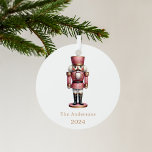 Adorno Metálico Navidades simples de color blanco rosado<br><div class="desc">Fondo blanco,  y un petardo rosado. Personalice y agregue un nombre y un año.</div>