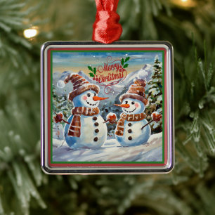 Adorno Metálico Navidades Snowmen, Feliz Navidad,