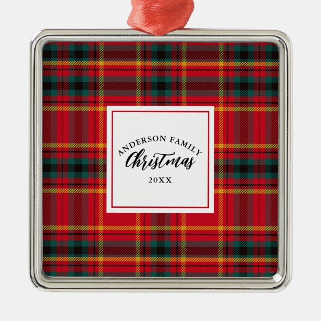 Adorno Metálico Navidades Tartan Plaid Family Name Year (Frente)