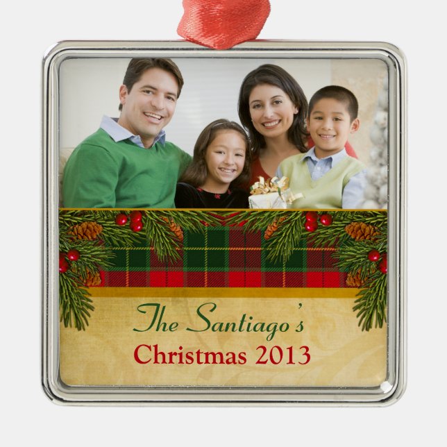 Adorno Metálico Navidades tradicionales Tartán plantado Navidad ve (Frente)