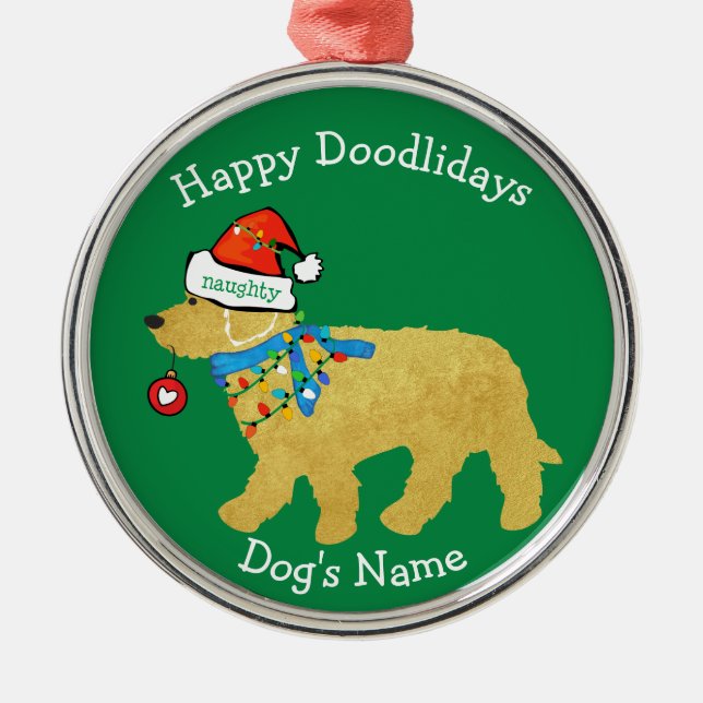 Adorno Metálico Navidades traviesos personalizados Goldendoodle (Frente)
