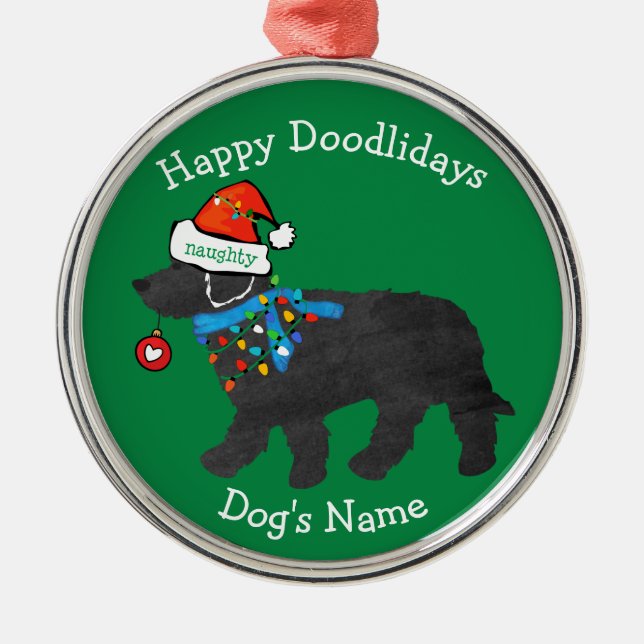 Adorno Metálico Navidades traviesos personalizados Labradoodle (Frente)