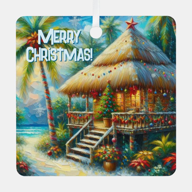 Adorno Metálico Navidades Tropical Hut Palm Tree Beach Lights (Anverso)