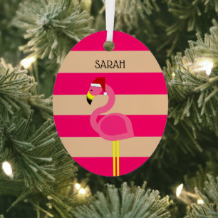 Adorno Metálico Navidades tropicales de la franja rosada Flamingo