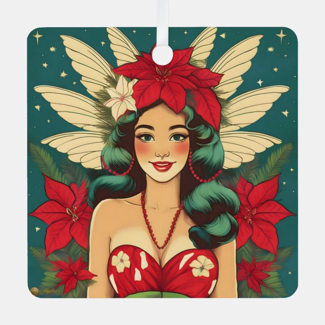 Adorno Metálico Navidades tropicales retro de los años 50 Chica de (Anverso)