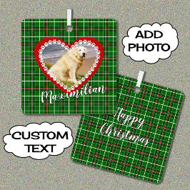 Adorno Metálico Navidades tu foto mascota verde rojo