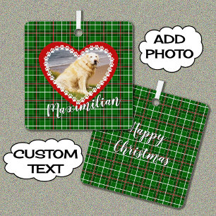 Adorno Metálico Navidades tu foto mascota verde rojo