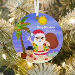 Adorno Metálico Navidades Vacaciones en Santa Beach Personalizadas<br><div class="desc">El navidad Summer Santa Beach Holidays Personalized Ornament cuenta con una hermosa playa de Navidades de verano con Santa Tropical con palmeras festivas y snowman de arena en la playa. Personalizado editando el texto en el cuadro de texto proporcionado. Ideal para los que celebran un Navidad tropical o de verano....</div>