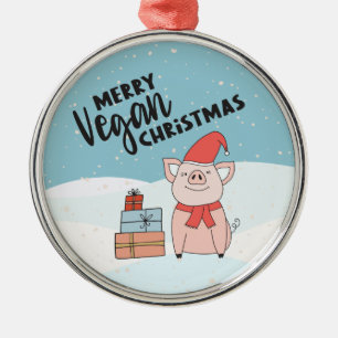Adorno Metálico Navidades veganos con lechón personalizado y regal
