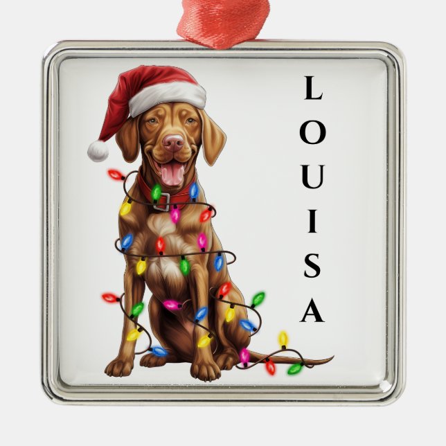ADORNO METÁLICO NAVIDADES VIZSLA PERRO CON CADENA DE LUCES (Frente)