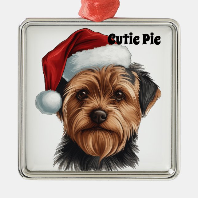 ADORNO METÁLICO NAVIDADES YORKSHIRE TERRIER DOG CON SANTA HAT (Frente)