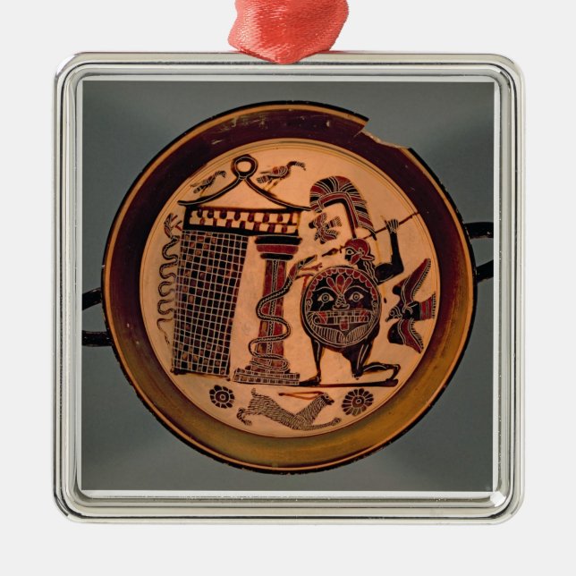 Adorno Metálico Negro-figura taza de Laconian que representa un (Frente)