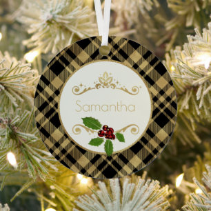 Adorno Metálico Negro Y Oro Con Navidades De Nombre