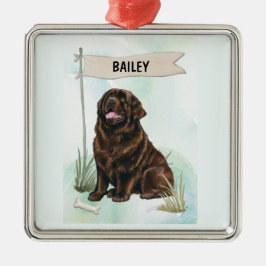 Adorno Metálico Newfoundland Watercolor Personalized Dog